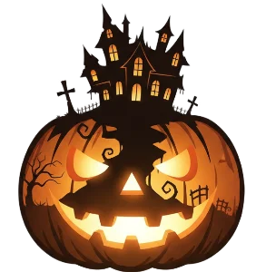 Haunted House Silhouette Pumpkin Image